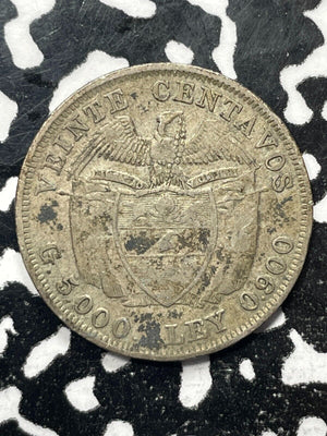 1914 Colombia 20 Centavos Lot#V9770 Silver!