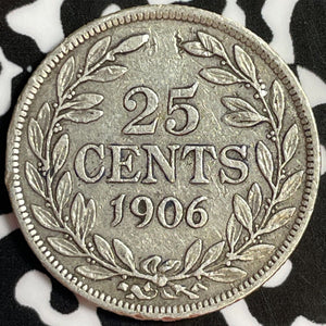 1906-H Liberia 25 Cents Lot#M9066 Silver! Scarce!
