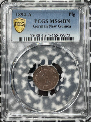 1894-A German New Guinea 1 Pfennig PCGS MS64BN Lot#G4836 Ch. UNC! 33,000 Minted