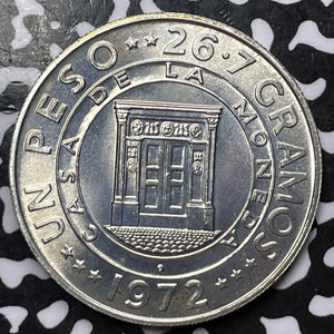 1972 Dominican Republic 1 Peso Lot#M9166 Large Silver! High Grade! Beautiful!