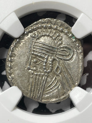 (147-191 AD) Parthian Kingdom Vologases IV AR Drachm NGC Ch AU Lot#G4509 Silver!