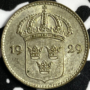 1929 Sweden 10 Ore Lot#D6233 Silver! High Grade! Beautiful!
