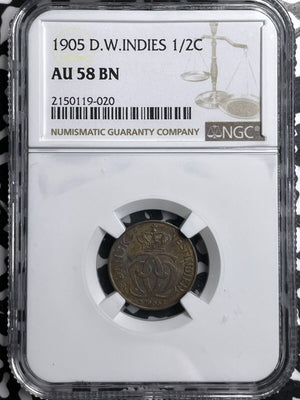 1905 Danish West Indies 1/2 Cent/2 1/2 Bit NGC AU58BN Lot#G6711