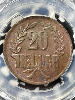 1916-T German East Africa 20 Heller PCGS MS62BN Lot#G4750 Nice UNC!