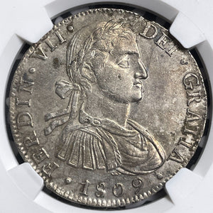 1809-Mo TH Mexico 8 Reales NGC Obverse Cleaned-UNC Details Lot#G6705 Silver!
