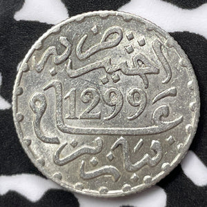 AH 1299 (1881) Morocco 1/2 Dirham Lot#M9742 Silver! High Grade! Beautiful!