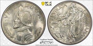 1947 Panama 1 Balboa PCGS MS65 Lot#G6199 Large Silver Coin! Gem BU!