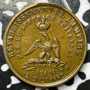 1852 France Reestablishment of Empire Medalet Lot#D3855 24mm