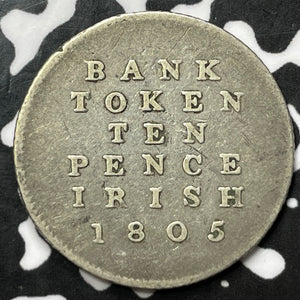 1805 Ireland 10 Pence Bank Token Lot#M9795 Silver!