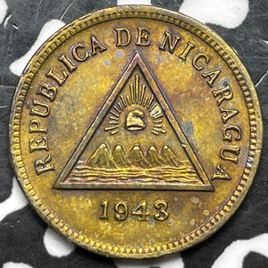 1943 Nicaragua 1 Centavo Lot#D3345 High Grade! Beautiful!
