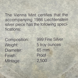1986 Liechtenstein 10 Thaler Lot#B1421 Large Silver! Proof! KM#X-MB1