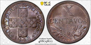 1948 Portugal 10 Centavos PCGS MS64BN Lot#G4751 Choice UNC! Key Date!