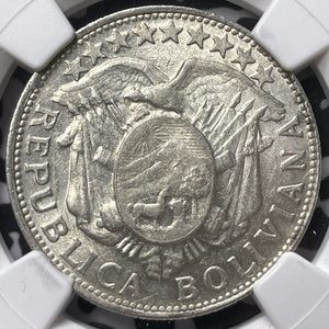 1906-PTS AB Bolivia 50 Centavos NGC MS61 Lot#G6742 Silver! Nice UNC!