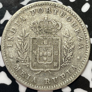 1881 Portuguese India 1/2 Rupia Half Rupia Lot#M6394 Silver!