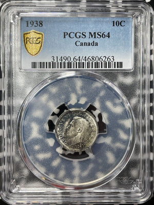 1938 Canada 10 Cents PCGS MS64 Lot#G4567-B Silver! Choice UNC!