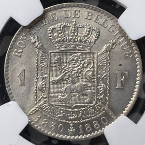 1880 Belgium 1 Franc NGC MS61 Lot#G6225 Silver! Nice UNC!
