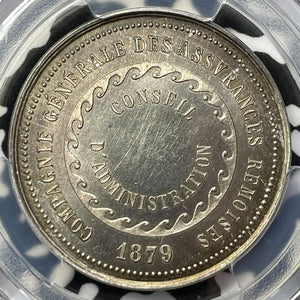 "1879" France Reims General Insurance Co. Jeton PCGS MS64 Lot#G5188 Silver!
