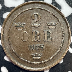 1875 Sweden 2 Ore Lot#M7646