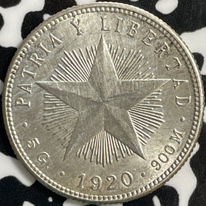 1920 Caribbean 20 Centavos Lot#E0222 Silver! High Grade! Beautiful!