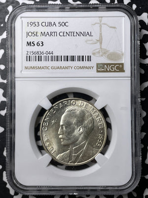 1953 Caribbean Jose Marti 50 Centavos NGC MS63 Lot#G8541 Silver!