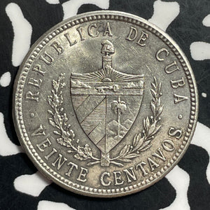 1920 Caribbean 20 Centavos Lot#T1396 Silver! High Grade! Beautiful!