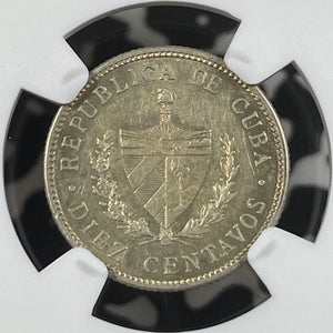 1915 Caribbean 10 Centavos NGC AU58 Lot#G009 Silver!