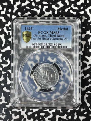 1935 Germany Third Reich Saar For Hitler's Germany Medal PCGS MS63 Lot#G207