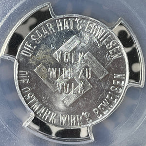 1935 Germany Third Reich Saar For Hitler's Germany Medal PCGS MS63 Lot#G207