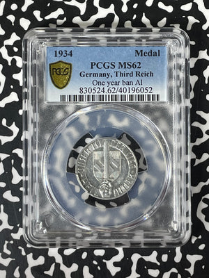 1934 Germany Third Reich One Year Ban Medal PCGS MS62 Lot#G209