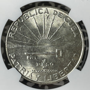 1953 Caribbean Jose Marti 1 Peso NGC MS62 Lot#G272 Silver! Nice UNC!