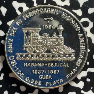 1988 Caribbean Railroad 10 Pesos Lot#JM0002 Silver! Proof! KM#205