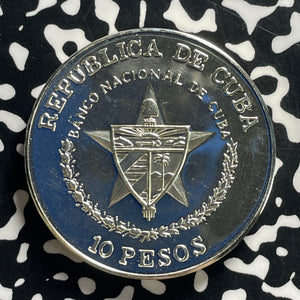 1988 Caribbean Railroad 10 Pesos Lot#JM0003 Silver! Proof! KM#206