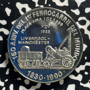 1988 Caribbean Railroad 10 Pesos Lot#JM0004 Silver! Proof! KM#207