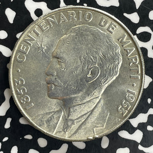 1953 Caribbean Jose Marti 1 Peso Lot#JM0115 Large Silver! High Grade! Beautiful!