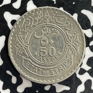1929 Syria 50 Piastres Lot#C0997 Silver!