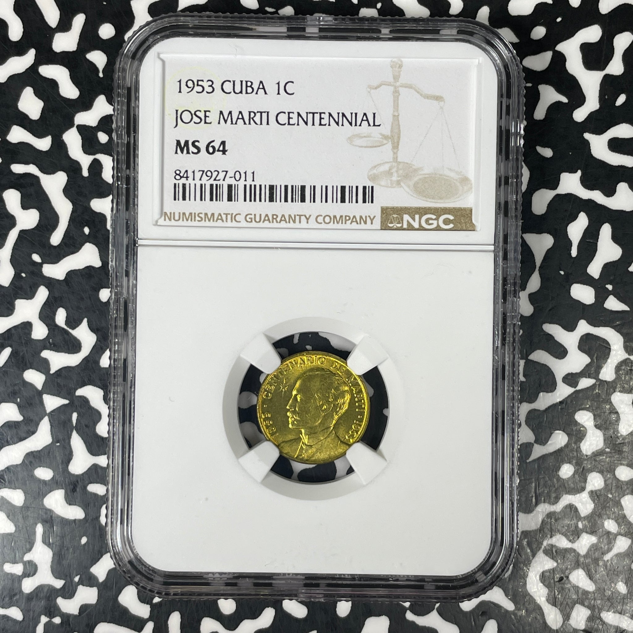 1953 Caribbean Jose Marti 1 Centavo NGC MS64 Lot#G1528 Choice UNC!