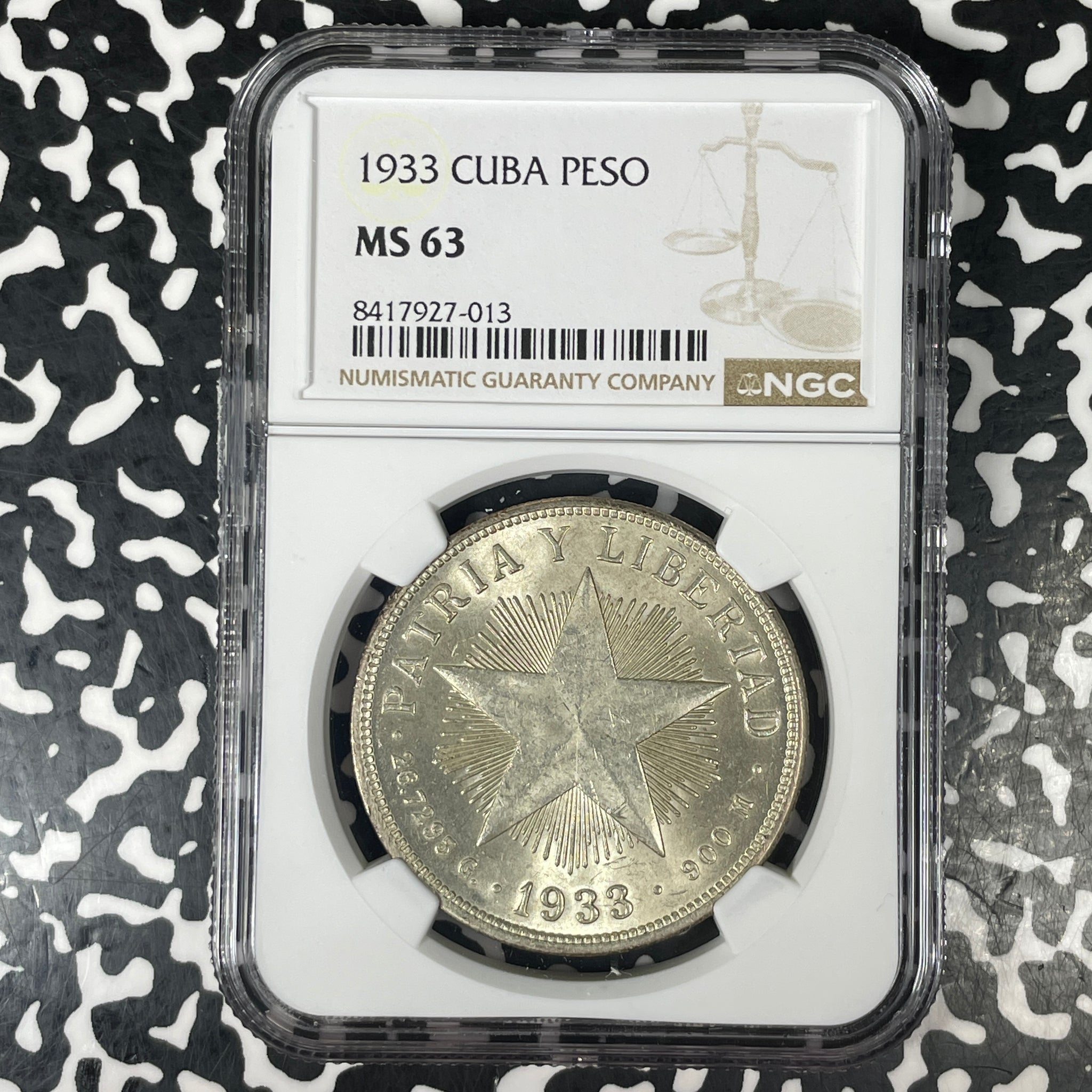 1933 Caribbean 1 Peso NGC MS63 Lot#G1530 Large Silver! Choice UNC!