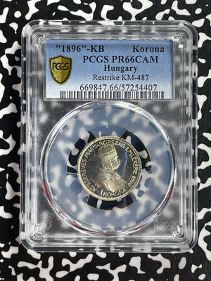 "1896"-KB Hungary 1 Korona PCGS PR66 CAM Lot#G927 Silver! Restrike KM#487