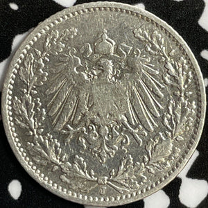 1908-J Germany 1/2 Mark Half Mark Lot#D9153 Silver! Key Date!