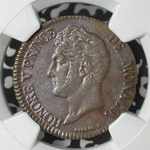1837-M Monaco 5 Centimes NGC AU58BN Lot#G168 Small Head Variety
