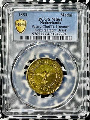 1883 Netherlands Pastry Chef D. Kreunen Brass Medal PCGS MS64 Lot#G9786