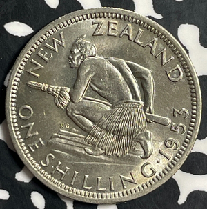 1953 New Zealand 1 Shilling Lot#T0759 High Grade! Beautiful! Key Date!