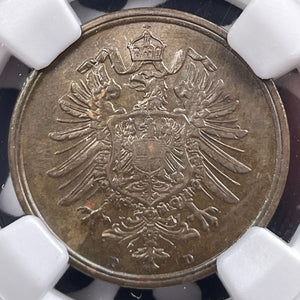 1874-D Germany 2 Pfennig NGC MS62BN Lot#G9141 Nice UNC! Better Date!