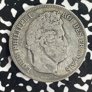 1834-H France 5 Francs Lot#T8306 Large Silver Coin!