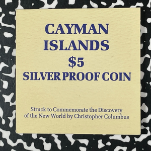 1988 Cayman Islands Columbus $5 Dollars Lot#B2583 Silver! Proof! With Box & COA
