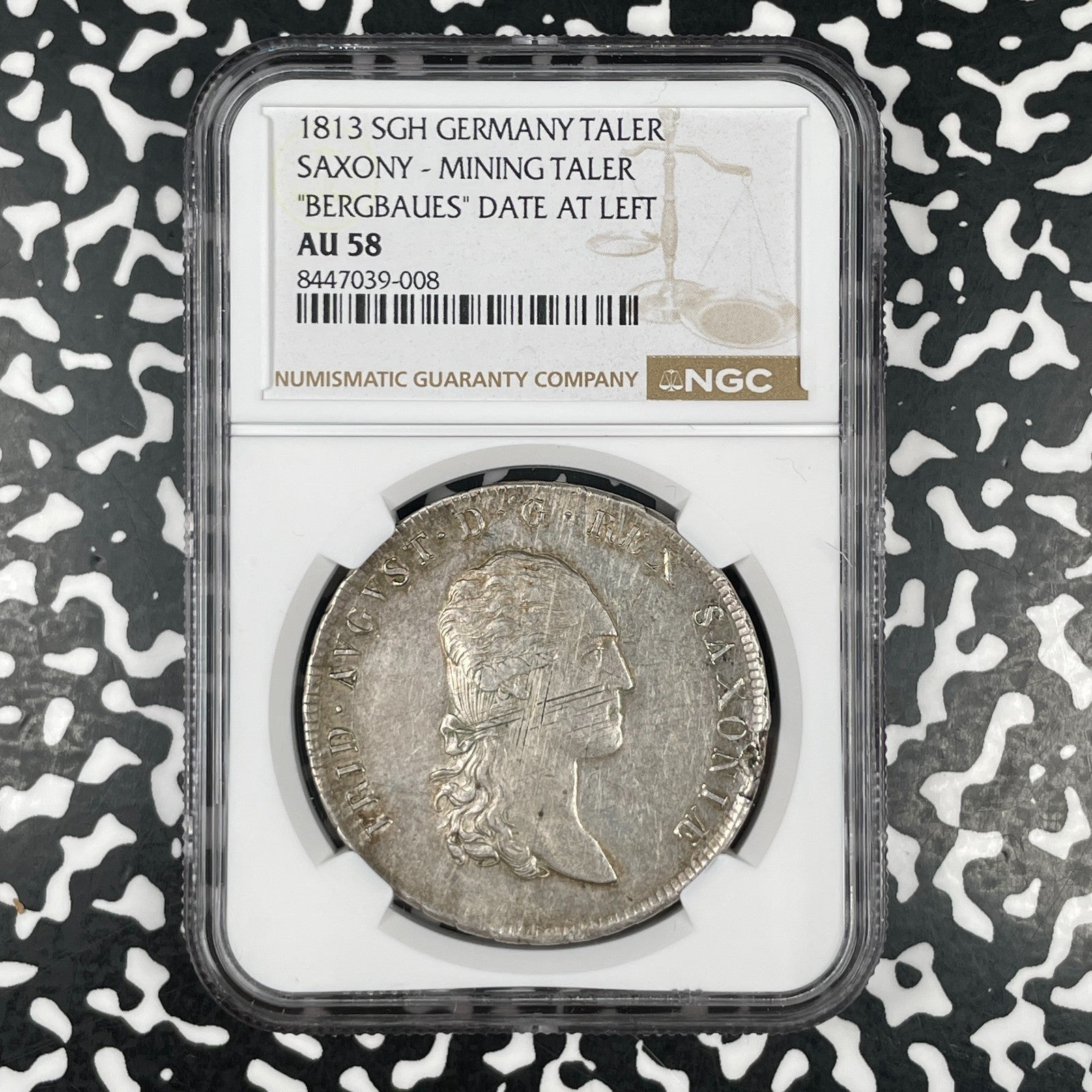 1813-SGH Germany Saxony Mining 1 Thaler NGC AU58 Lot#G3504 Silver! KM#1071
