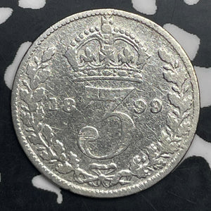 1899 Great Britain 3 Pence Threepence Lot#C0878 Silver! Old Cleaning