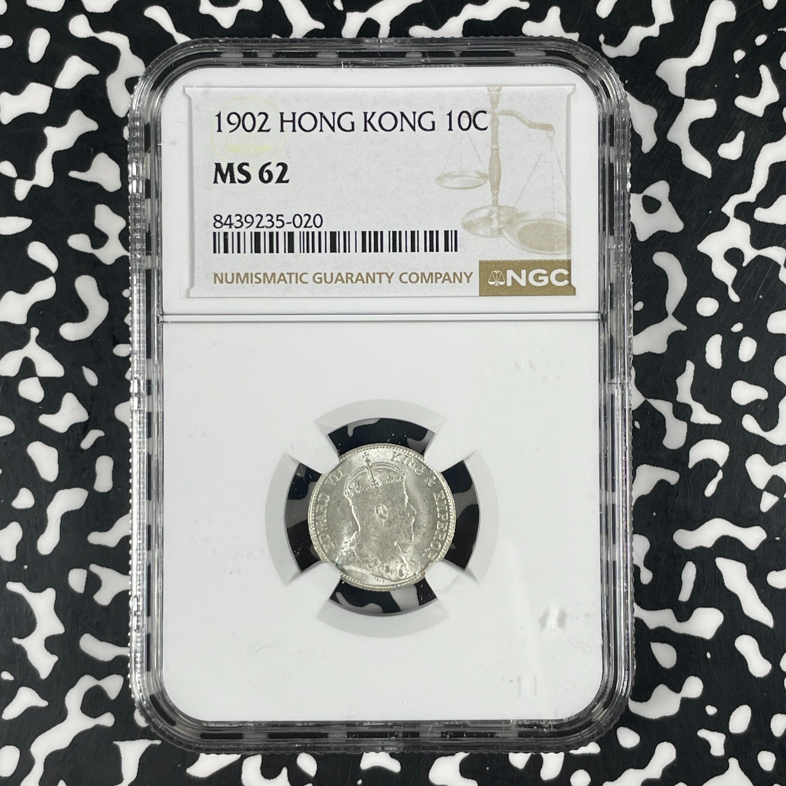1902 Hong Kong 10 Cents NGC MS62 Lot#G3310 Silver! Nice UNC!