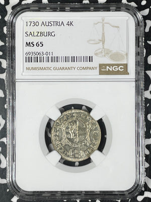 1730 Austria Salzburg 4 Kreuzer NGC MS65 Lot#G9989 Silver! Solo Top Graded!