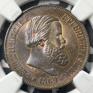 1869 Brazil 20 Reis NGC MS63BN Lot#G8420 Choice UNC!